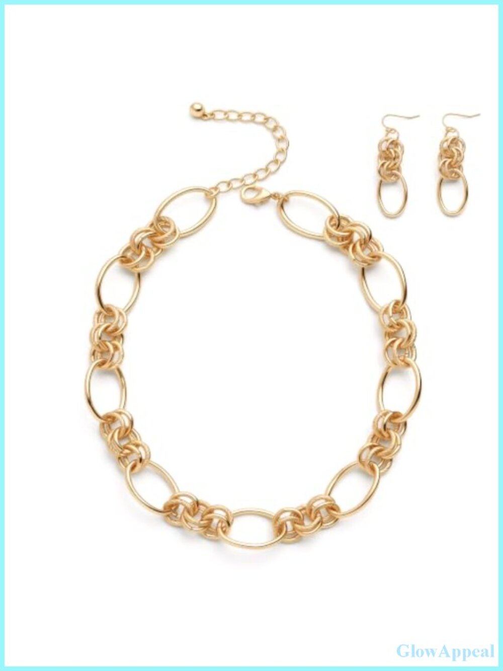 Gold Plated Chunky Chain Necklace & Earring Set Twisted Oval Link Choker